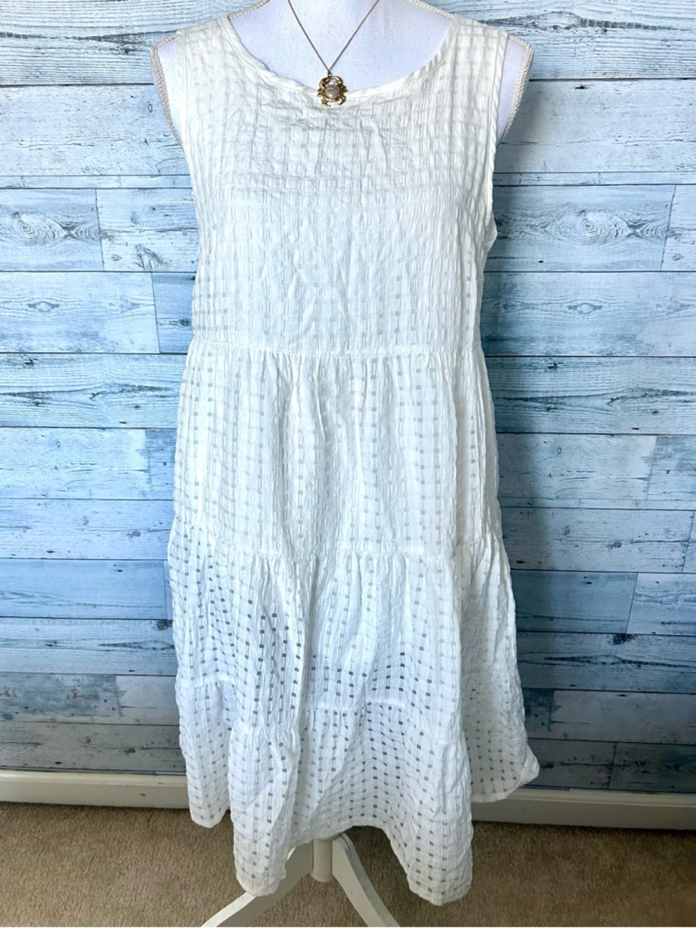 SHEIN White Sleeveless Cotton Tiered Midi Dress